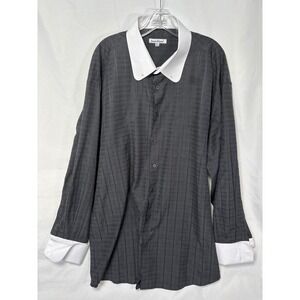 Daniel Elissa Men's Button Up Shirt Gray Long Sleeve White Collar Cufflink 19/22